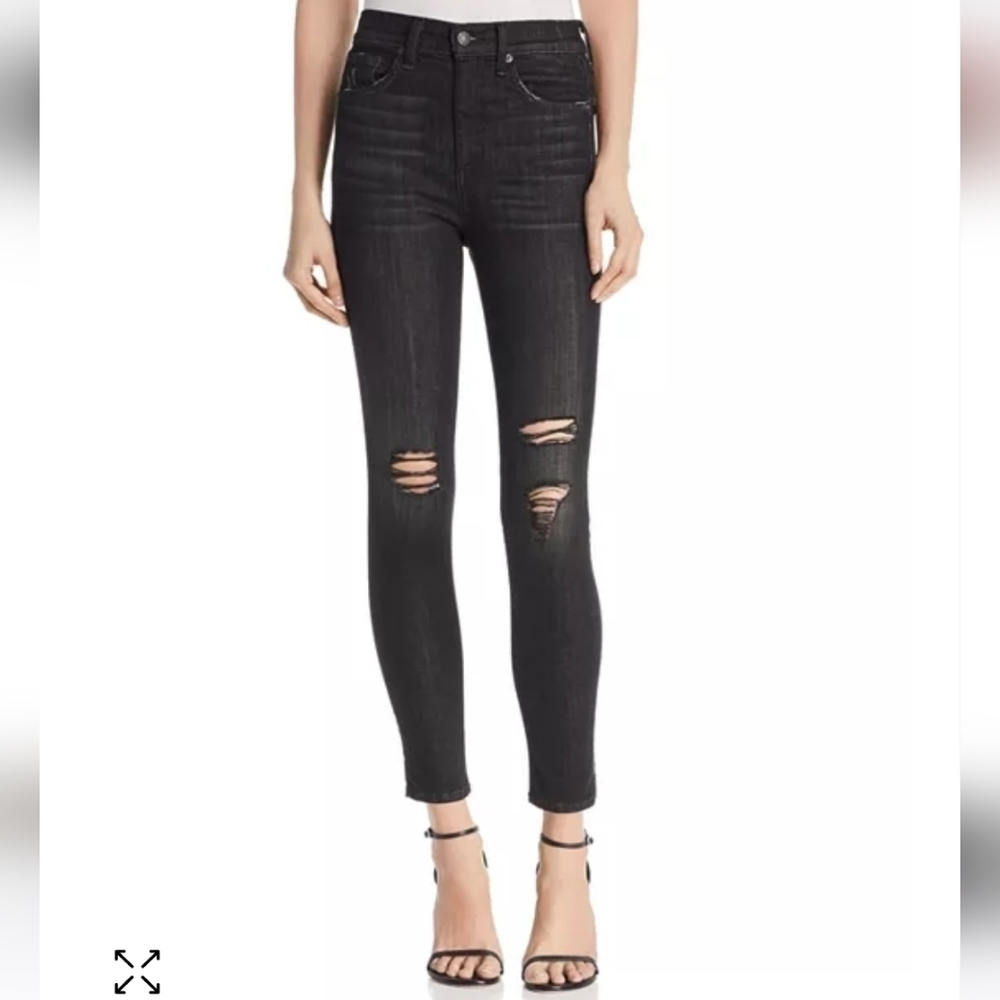 rag & bone/JEAN High-Rise Distressed Ankle Skinny Jeans in Blacklock Hole 29